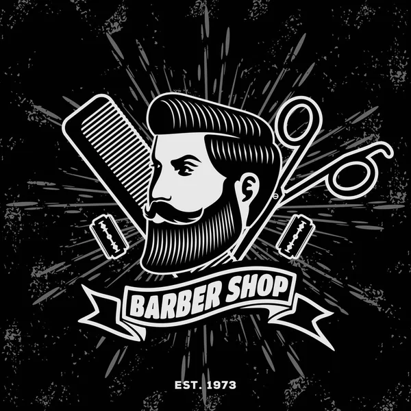 Barber shop vintage etikett, badge eller emblem. — Stock vektor