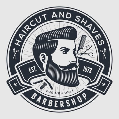 Kuaför dükkanı vintage etiket, rozet veya amblem. 