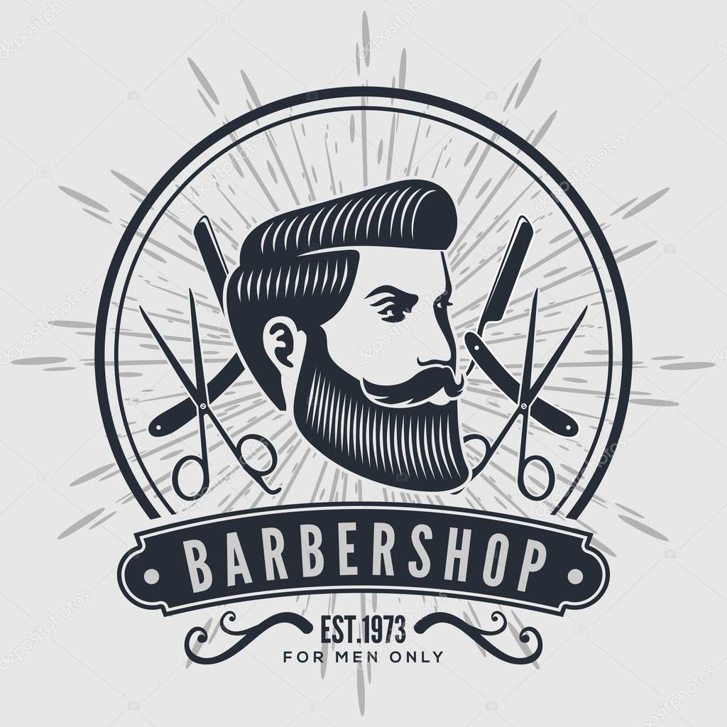 Barber shop vintage label, badge, or emblem. 