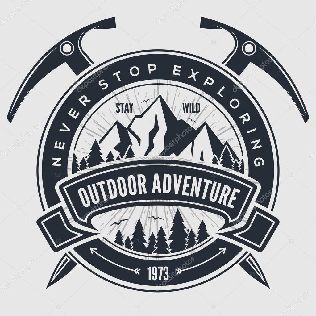 Outdoor Adventure vintage label, badge, logo or emblem. Vector illustration