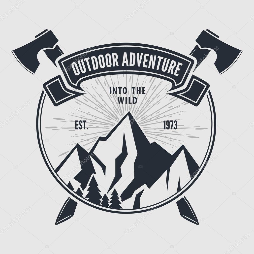 Outdoor Adventure vintage label, badge, logo or emblem. Vector illustration.