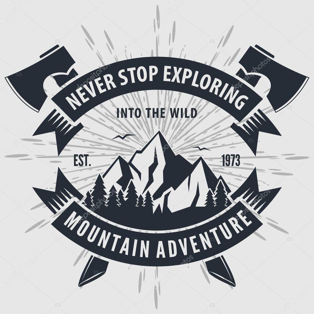 Mountain Adventure vintage label, badge, logo or emblem. Vector illustration