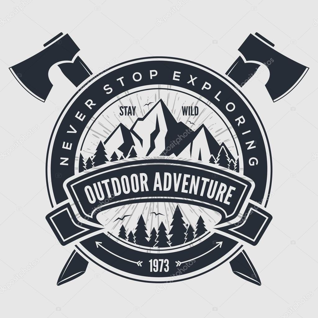 Outdoor Adventure vintage label, badge, logo or emblem. Vector illustration.