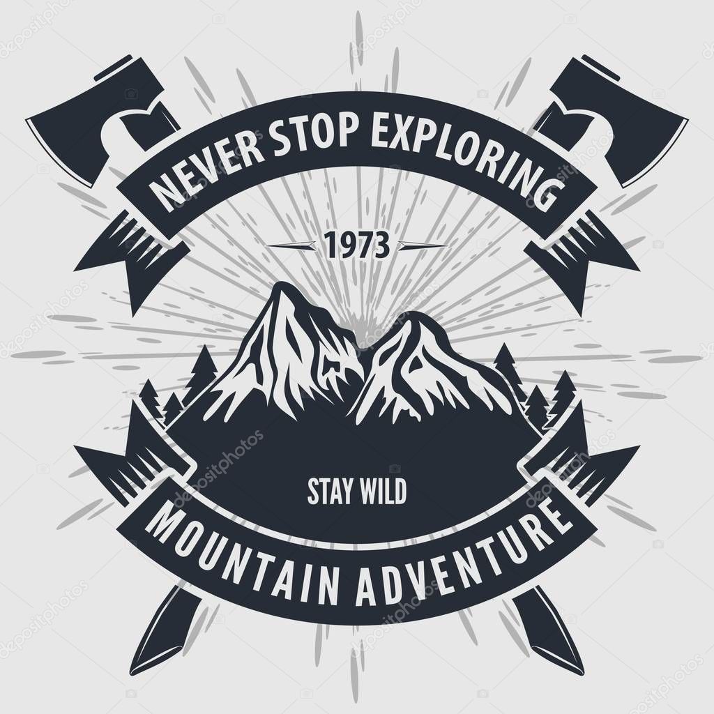 Mountain Adventure vintage label, badge, logo or emblem. Vector illustration