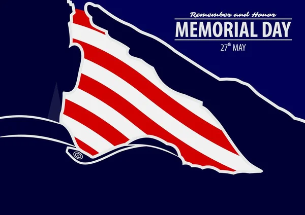 Modelo de cartaz Memorial Day. Soldados do Exército dos EUA saudando o fundo da bandeira americana. Ilustração vetorial — Vetor de Stock