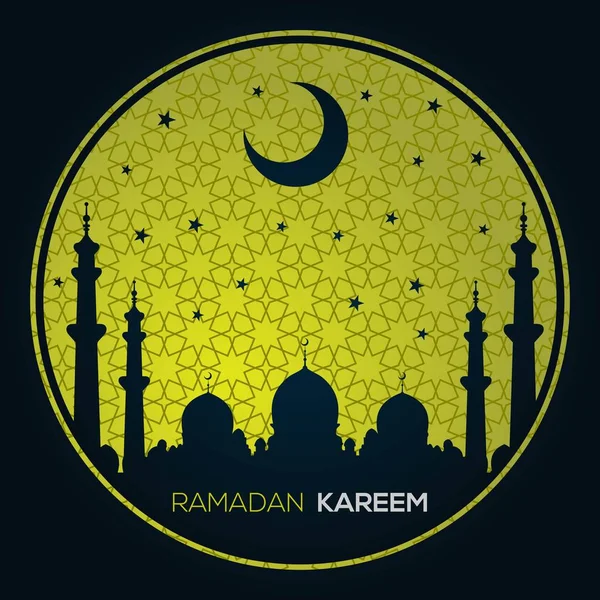 Ramadan Kareem cartão ou banner com silhueta de mesquita. Fundo é decorado com padrão árabe — Vetor de Stock