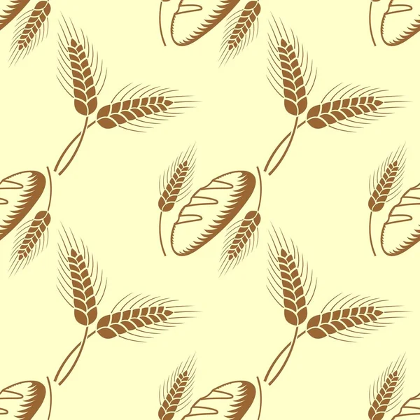 Weizenähren und Brot nahtlose Muster — Stockvektor