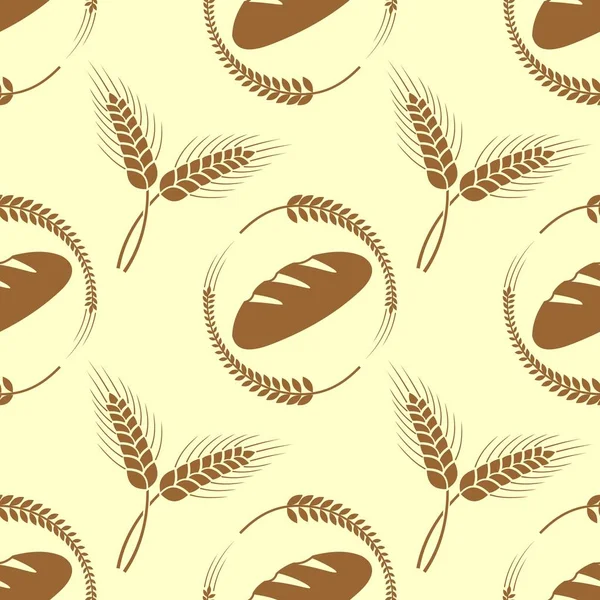小麦穗和面包无缝图案 — 图库矢量图片