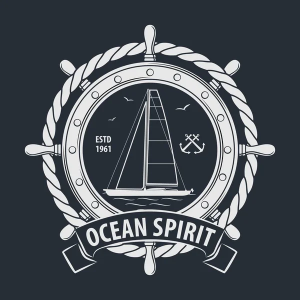 Ocean Spirit. T-Shirt Design Vintage. Ilustração do vetor preto e branco — Vetor de Stock