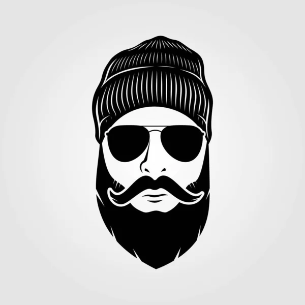Bearded mannen in gebreide muts, hipster gezicht. — Stockvector