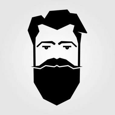 Sakallı adam, hipster yüz. Moda siluet, amblem, simge, etiket. Vektör çizim