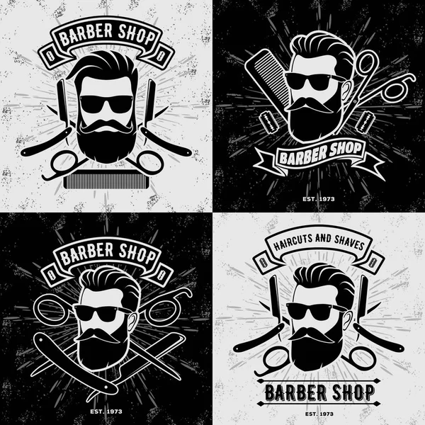 Vintage Berber Dükkanı logoları veya rozetleri seti