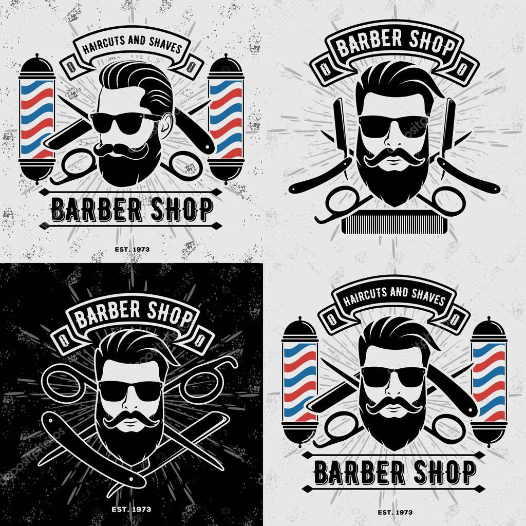 Set of vintage Barber Shop logos, labels, emblems or badges. Vector illustration.
