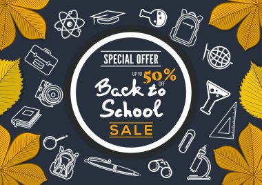 Sonbahar yaprakları ile Okul Satış afişi geri