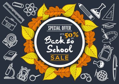 Sonbahar yaprakları ile Okul Satış afişi geri