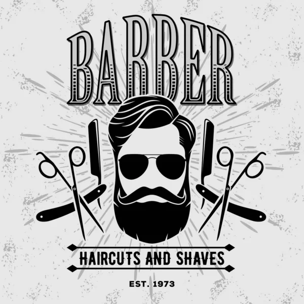 Modelo de cartaz de barbearia com rosto hipster . —  Vetores de Stock
