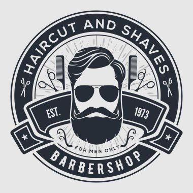 Hipster yüz ile Berber dükkanı poster şablonu. 