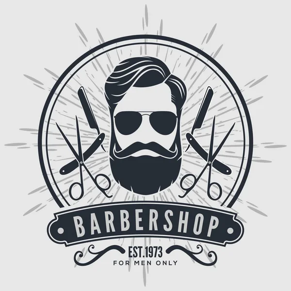 Modelo de cartaz de barbearia com rosto hipster . — Vetor de Stock