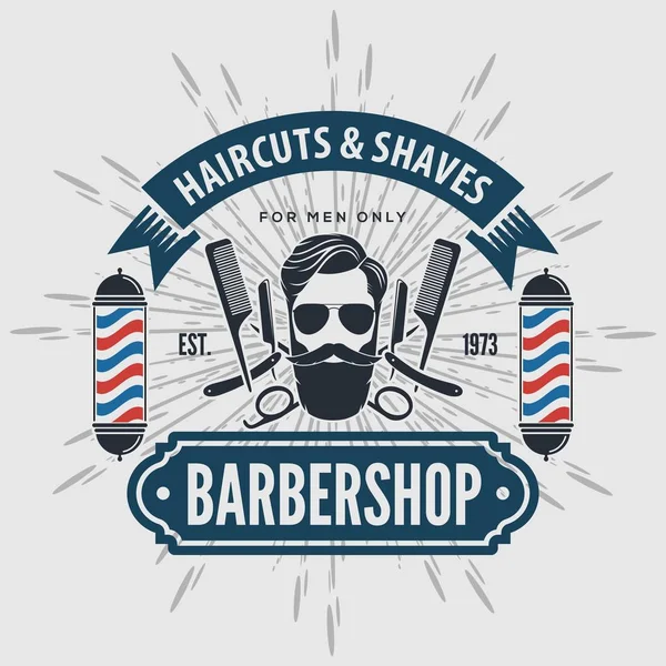 Modelo de cartaz de barbearia com rosto hipster . —  Vetores de Stock