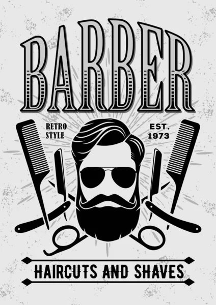 Modelo de cartaz de barbearia com rosto hipster . — Vetor de Stock