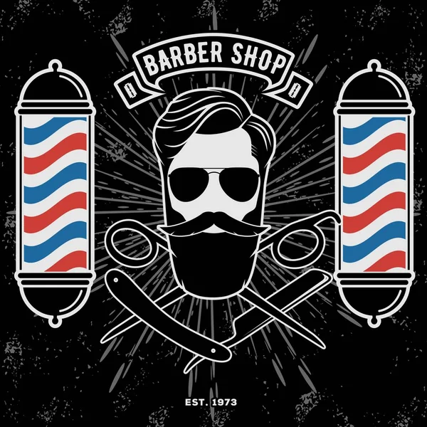 Modelo de cartaz de barbearia com rosto hipster . — Vetor de Stock