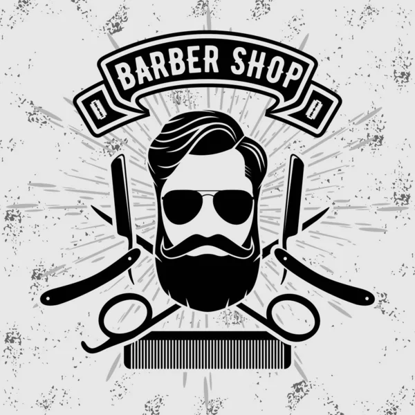 Modelo de cartaz de barbearia com rosto hipster . — Vetor de Stock