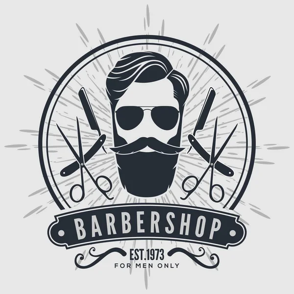 Modelo de cartaz de barbearia com rosto hipster . —  Vetores de Stock