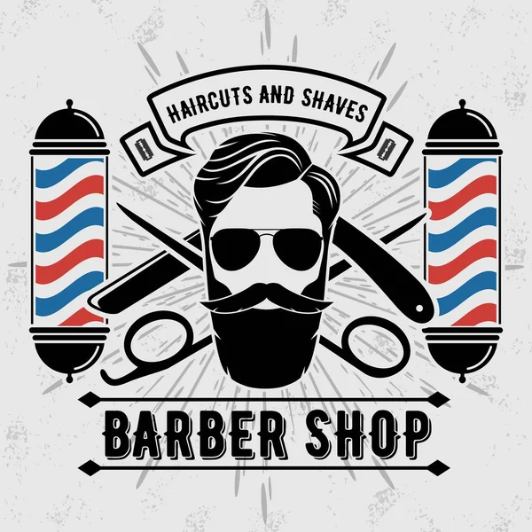 Modelo de cartaz de barbearia com rosto hipster . —  Vetores de Stock