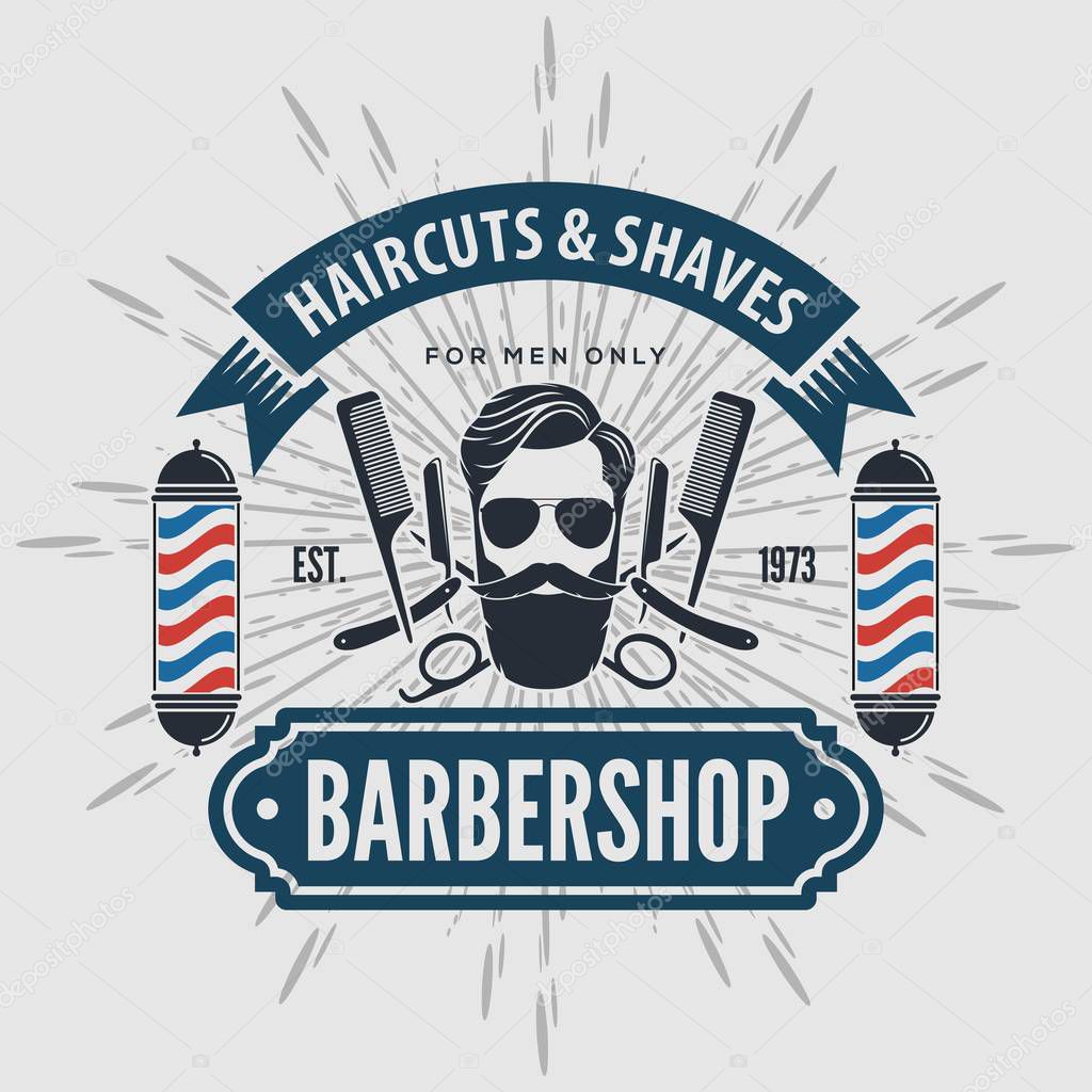 Barber shop poster template with hipster face. 