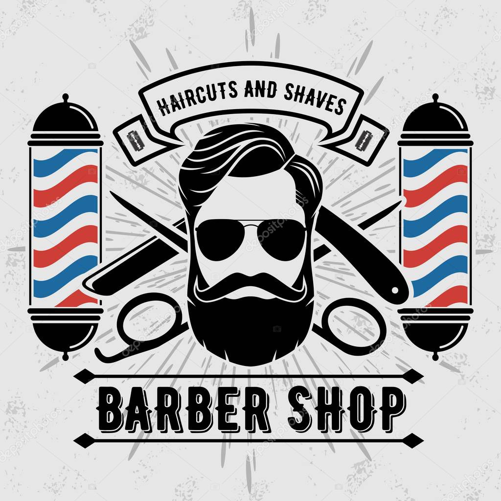 Barber shop poster template with hipster face. 