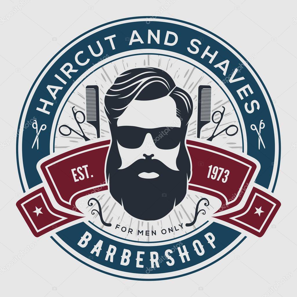 Barber shop poster template with hipster face. 