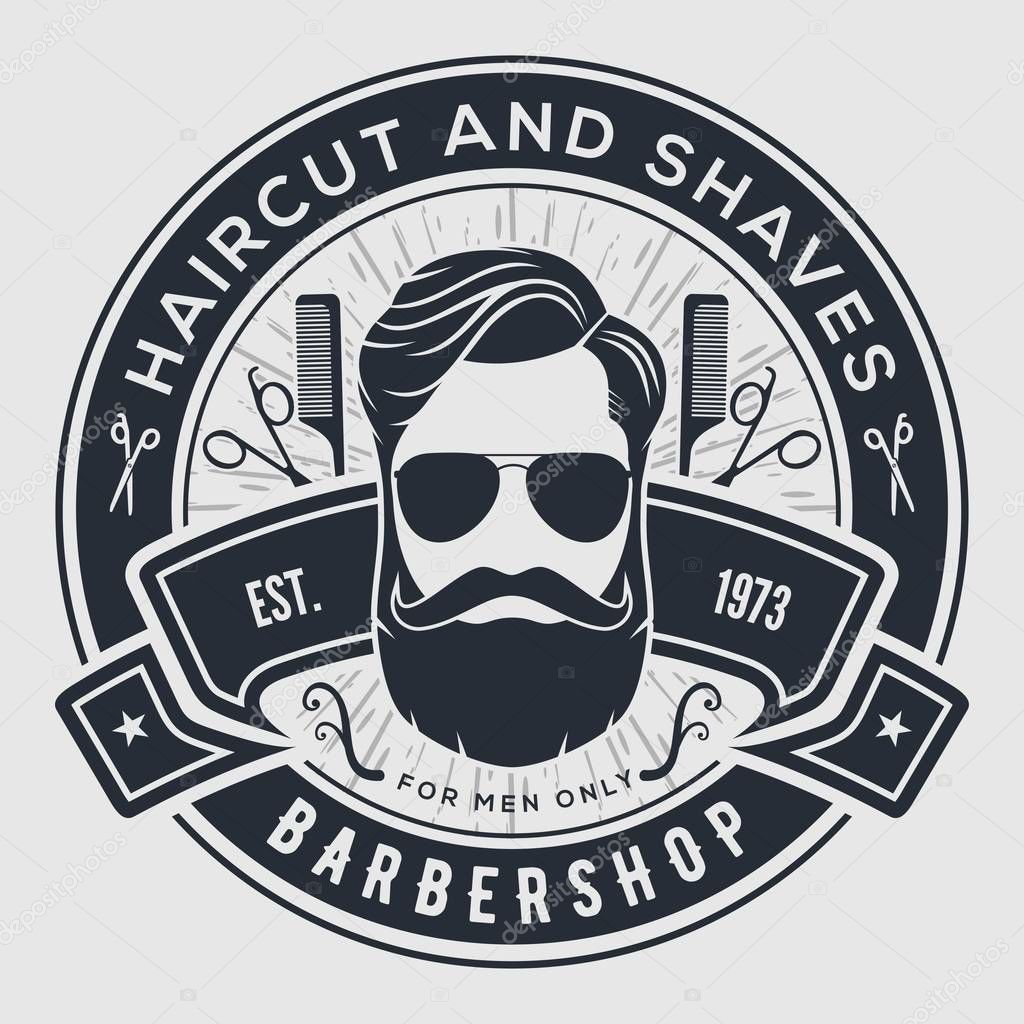 Barber shop poster template with hipster face. 