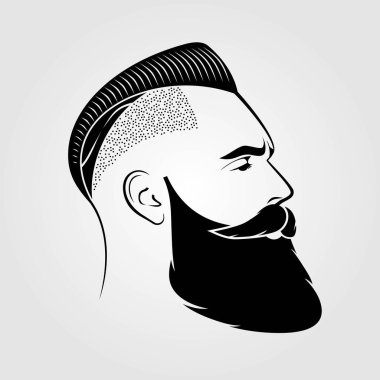Sakallı adam, hipster yüz. Moda siluet, amblem, simge, etiket