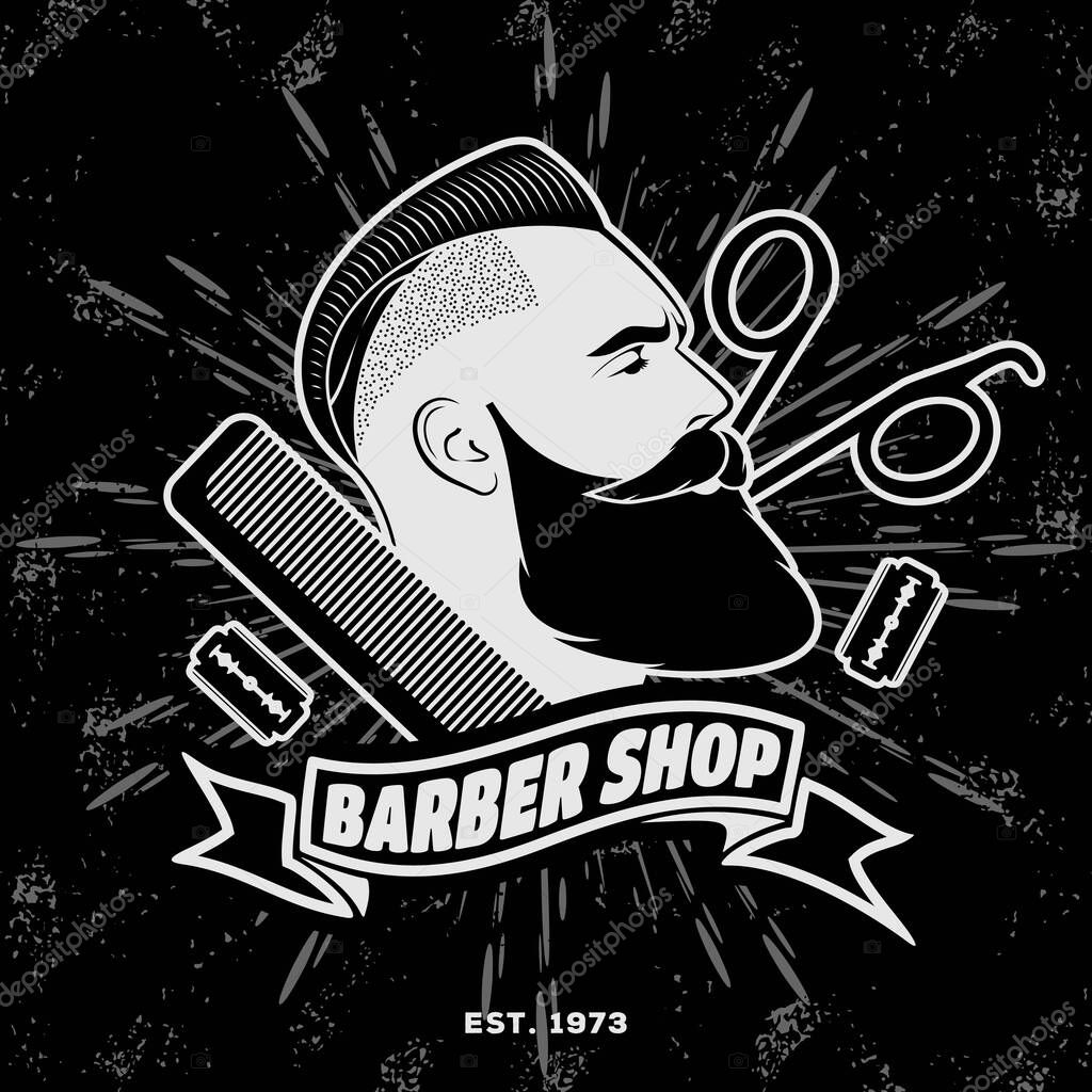 Barber shop vintage label, badge, or emblem.