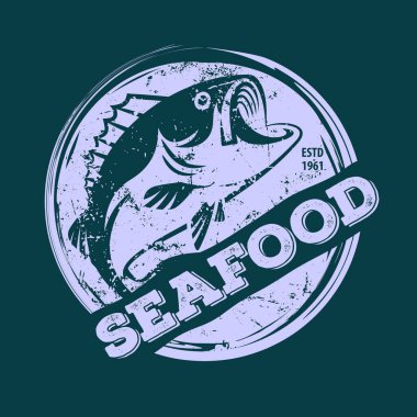 Levrek ile deniz ürünleri tasarımı konsepti. Vektör illüstrasyonu