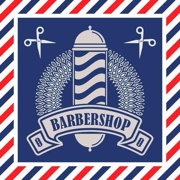 Logotipo de barbearia, cartaz ou conceito de design de banner com poste de barbeiro. Ilustração vetorial —  Vetores de Stock