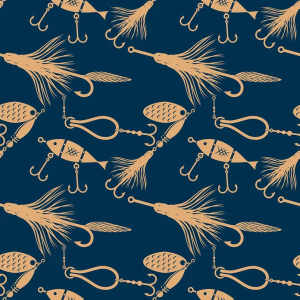 Vissen lokt naadloos patroon. Vlakke stijl vectorillustratie — Stockvector