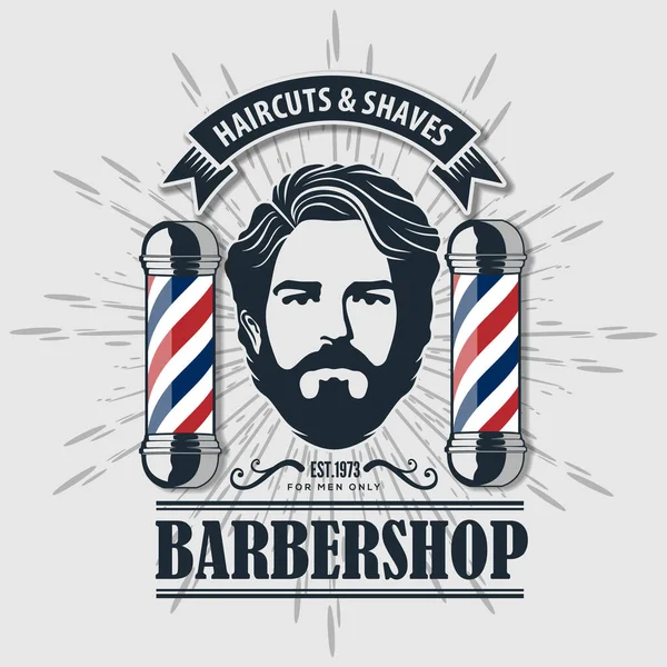 Berber dükkanı logosu, afiş ya da afiş tasarımı konsepti ve berber direği. Vektör illüstrasyonu