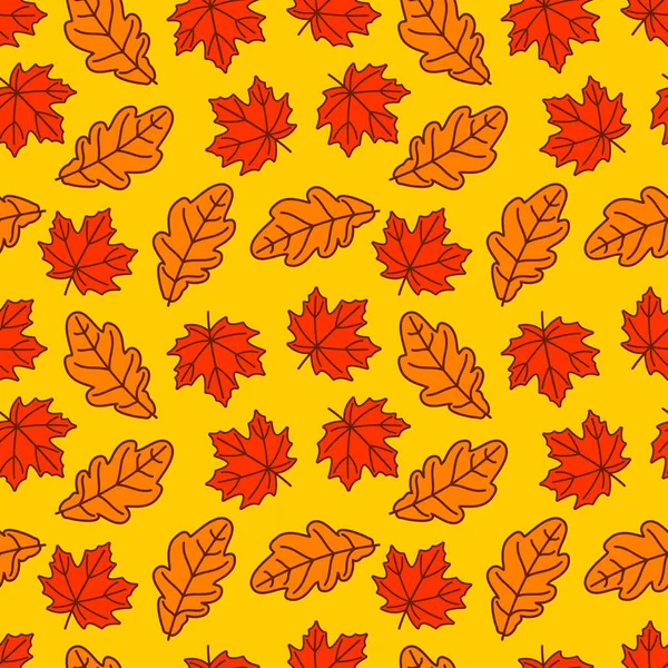 Nahtloses Muster mit Herbstblättern aus Eiche und Ahorn. Vektorillustration — Stockvektor