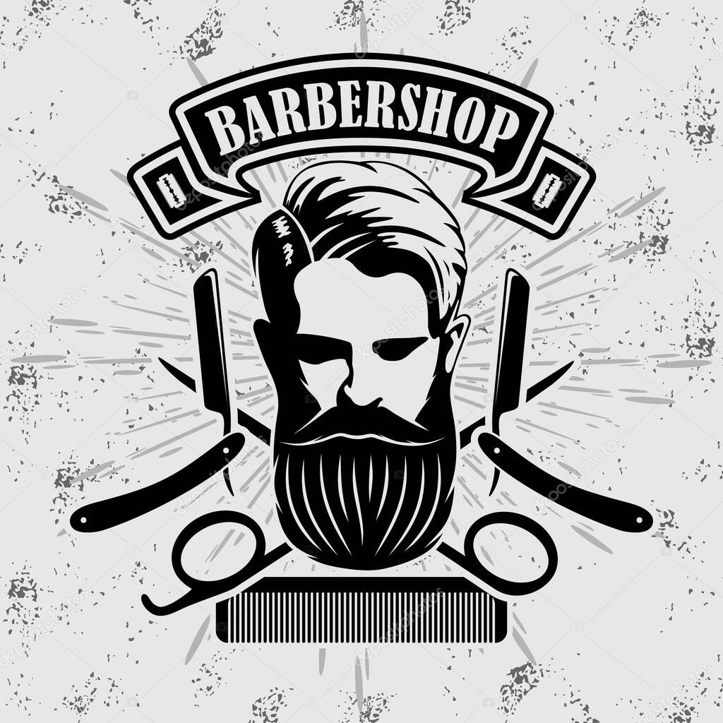 Barbershop poster, banner template with Bearded men. Vector illustration
