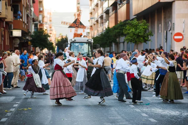 Zomer Feesten Stad Denia Alicante Carnaval Straat Gekleed Mensen — Stockfoto