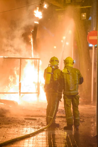 España Denia Marzo 2017 Durante Quema Las Fallas Los Bomberos —  Fotos de Stock