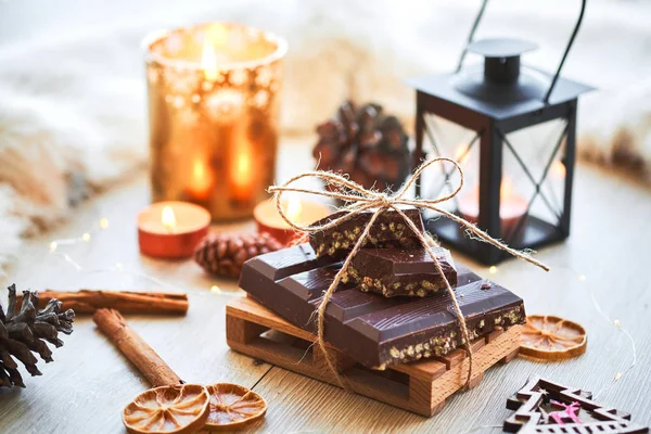 Τυπική Ισπανική Χριστούγεννα Σοκολάτα Δοκιμάσετε Είναι Τουρόν Μαντολάτο Ξύλινο Τραπέζι — Φωτογραφία Αρχείου