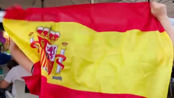 Spaniens weiblicher Fußballfan feiert das Tor — Stockvideo