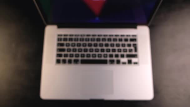 Man Hand Closeup Showing Thumb Gesture Laptop Black Background — Stock Video