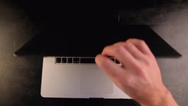 Top View Male Hands Open Closed Computer Start Typing — Stock Video