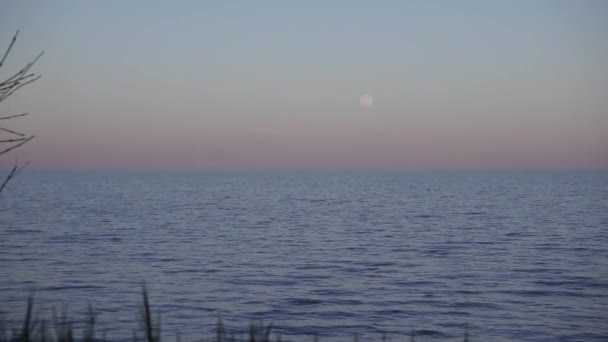 Schilderachtige landschap van de horizon van de zee en maan avond sfeer en inspiratie — Stockvideo