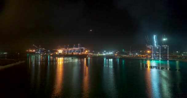 Feeport, Grand Bahama - 11 MAR 2019: Navi da carico e gru nel porto notturno — Video Stock