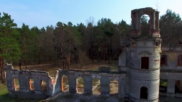 Medeltida slott antenn utsikt nära skogen Ukraina — Stockvideo