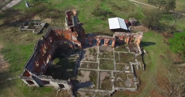 Средневековый замок с воздуха Замок Терещенков возле леса — стоковое видео